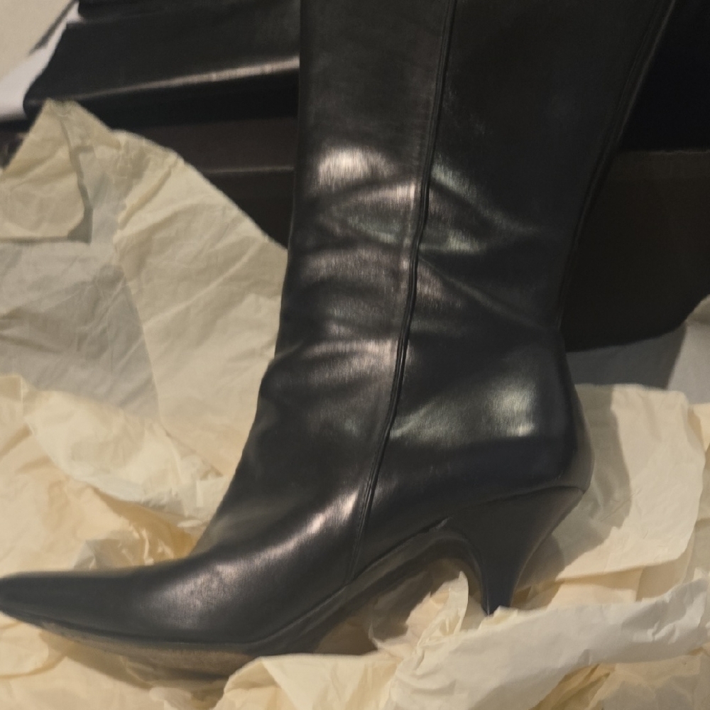 Cole Haan Midnight Black Leather Heeled Boots - Picture 4 of 9